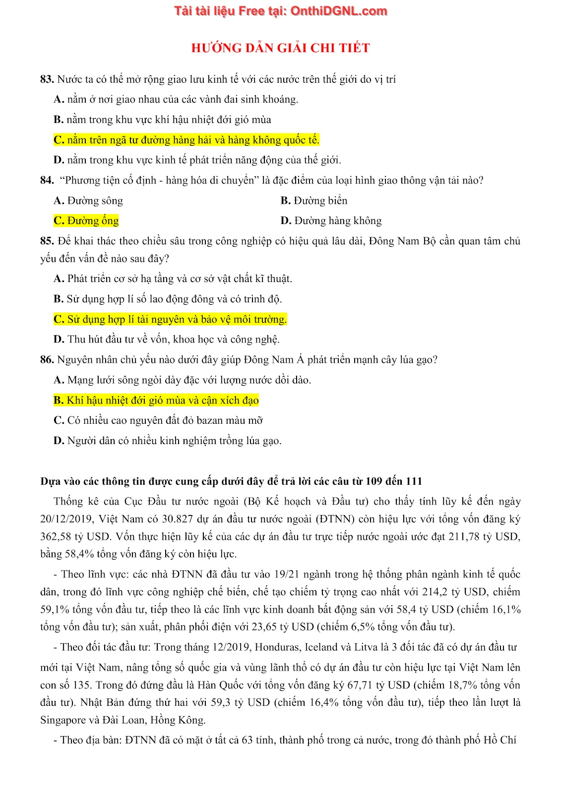 250 bài tập môn Địa Lý - Ôn thi ĐGNL ĐHQG TP HCM Phần 11