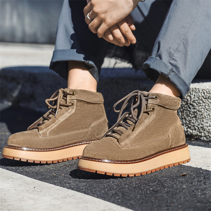 Men's Leather Boots, Platform, Vintage Style, Lace-Up Boots