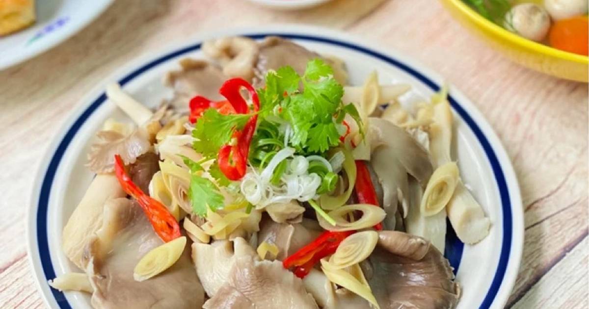Nấm Bào Ngư Hấp Sả Chấm Mắm Gừng