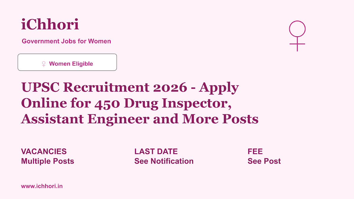 UPSC Recruitment 2026 - Apply Online for 450 Drug Inspector, Assistant Engineer and More Posts - iChhori
