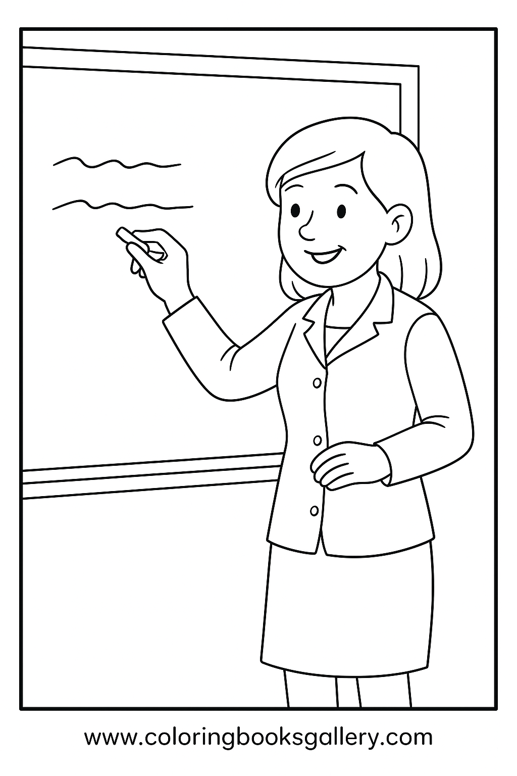 Teacher writing on a chalkboard – Free Printable Coloring Sheet for Kids and Adults – printable coloring page
