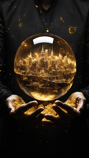 Hands Holding Glowing City in Golden Orb - Free mobile Wallpaper