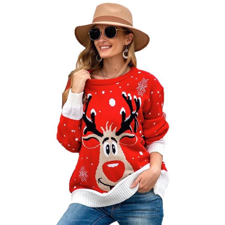 Women's Christmas Sweater with Reindeer Motif