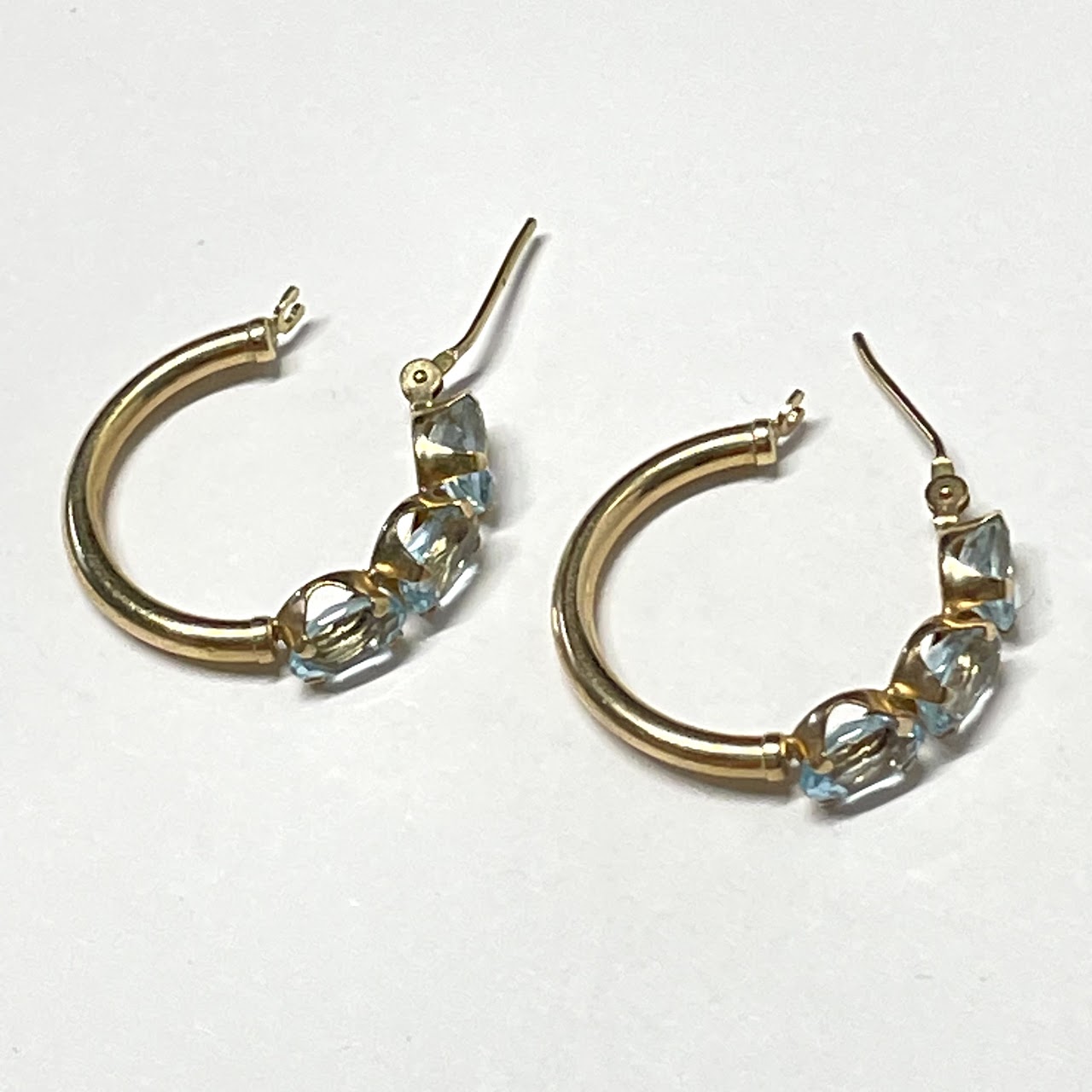 14K Gold and Blue Stone Hoop Earrings