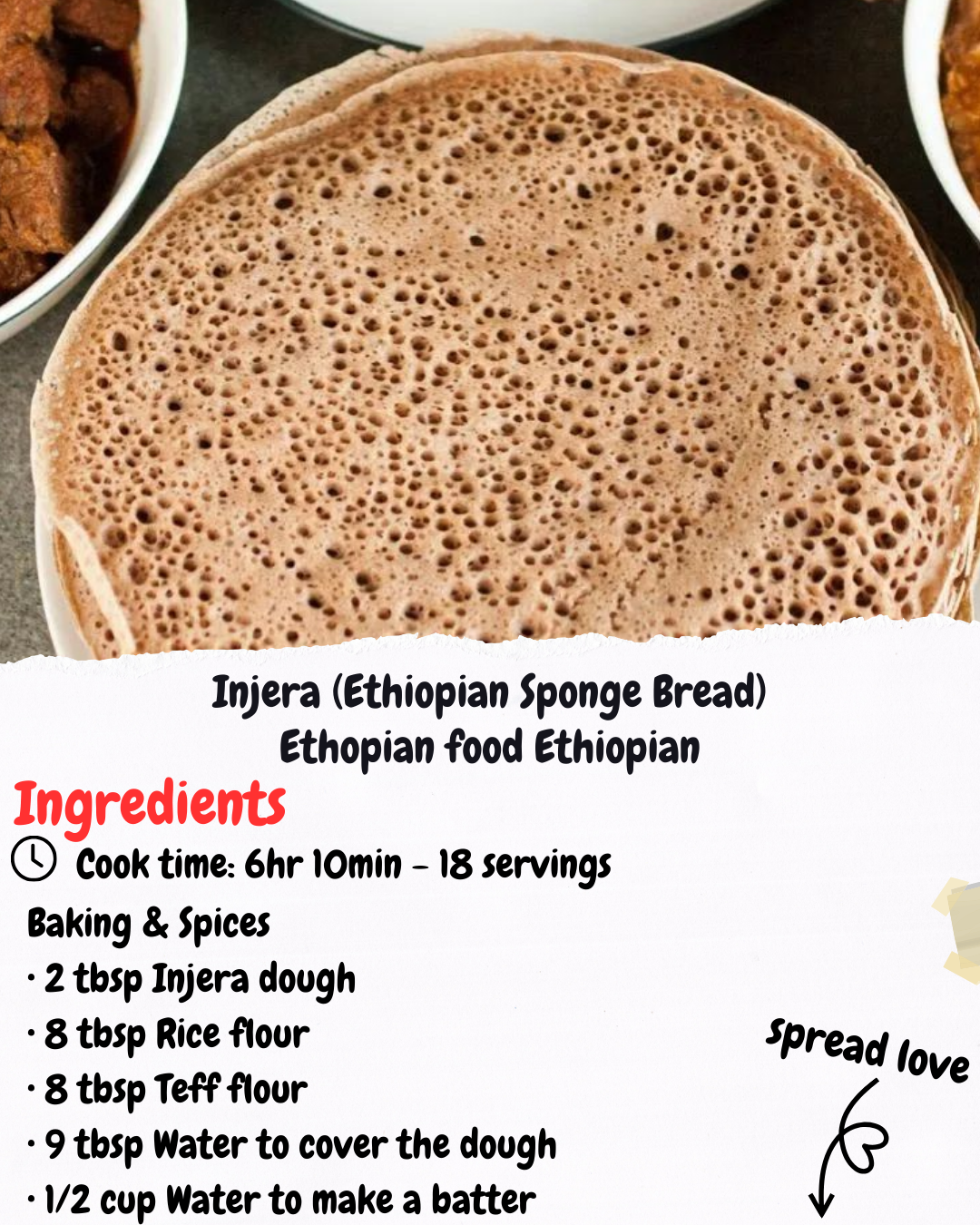 Injera (Ethiopian Sponge Bread) Ethopian food Ethiopian