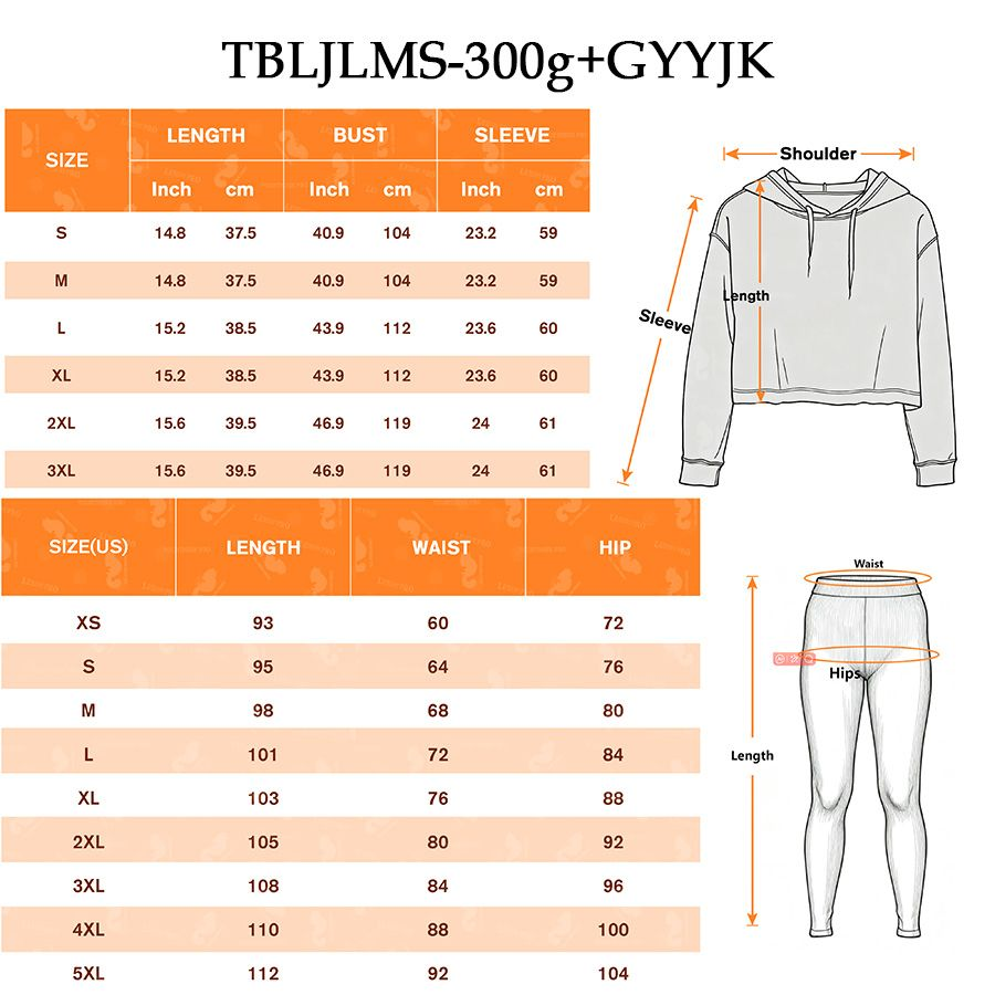 Allover Print Cropped Hoodie Without Hem - 300g + Yoga Wear Set - Pants