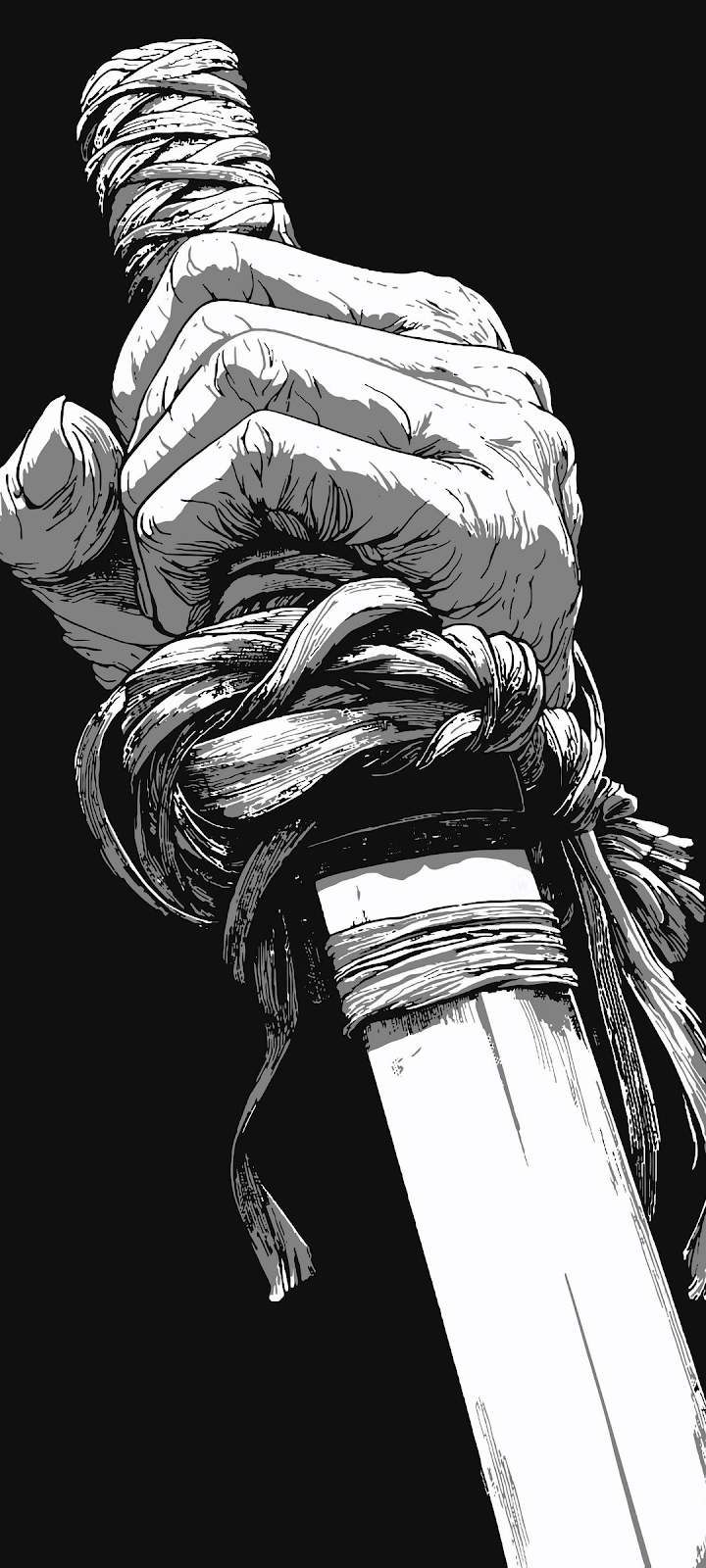 Intense Grip On A Wrapped Blade - Manga Ink Illustration Full HD iPhone Wallpaper (1080x2400)