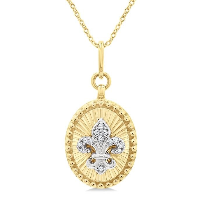 Oval Fleur De Lis Fluted Diamond Fashion Pendant