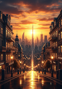Golden Hour City Street View Dubai Sunset Sky