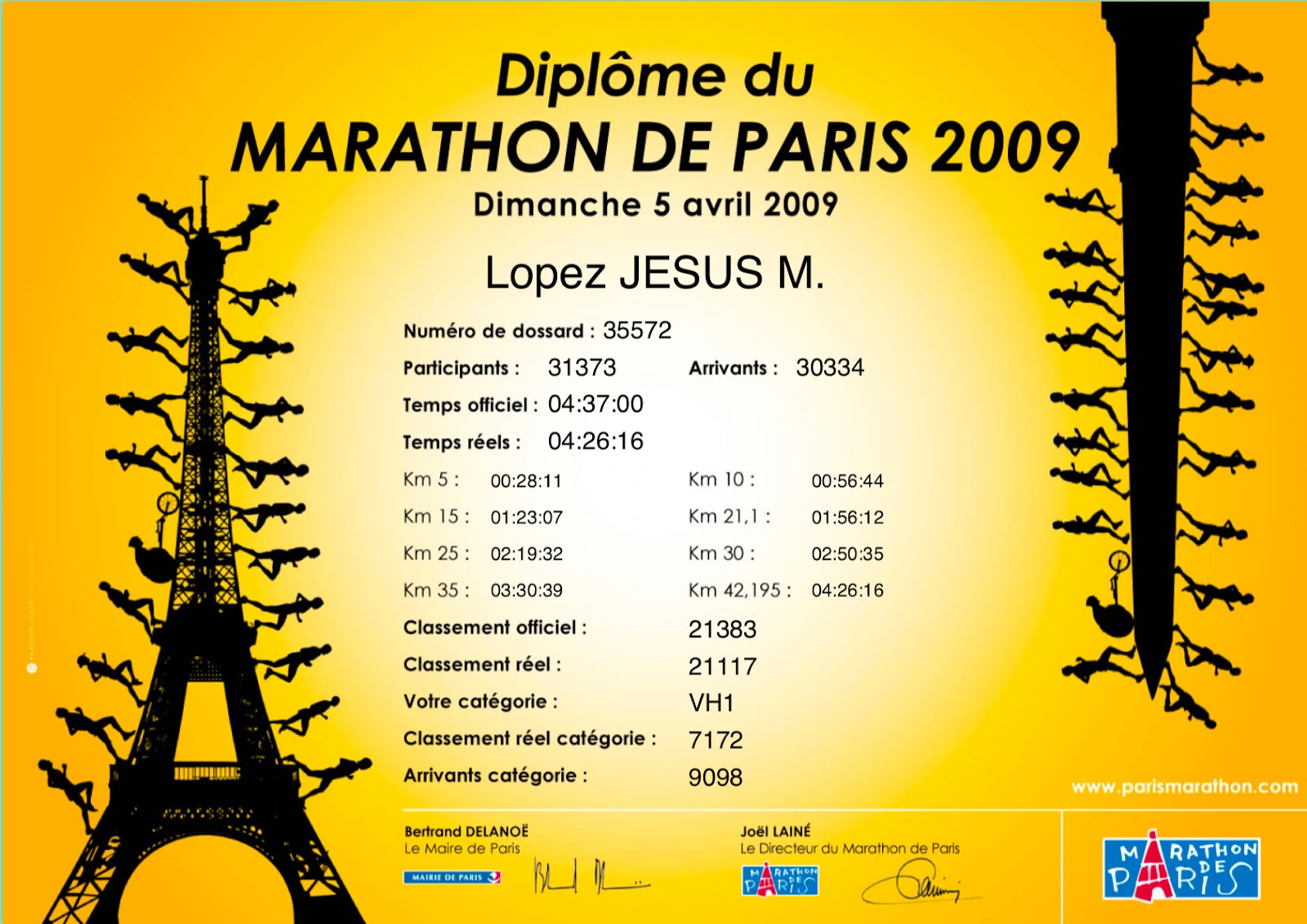 Diploma de PARIS MARATHON