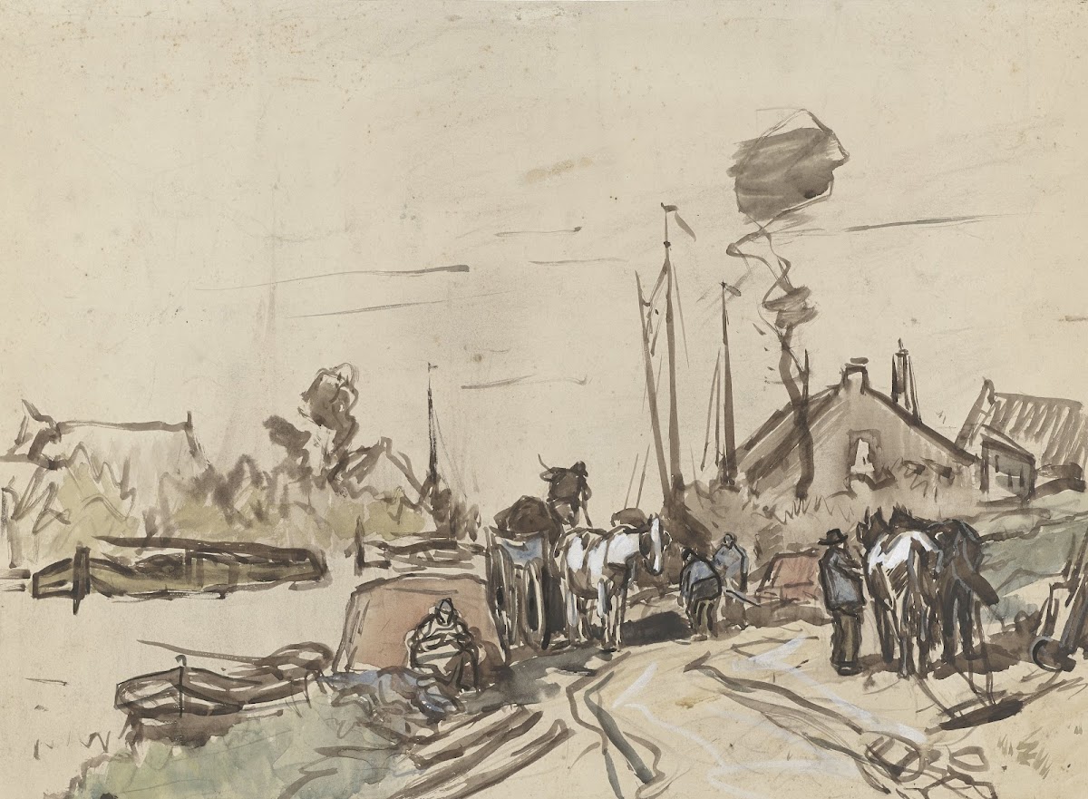 Het lossen van karren bij een vaart 1864   1936