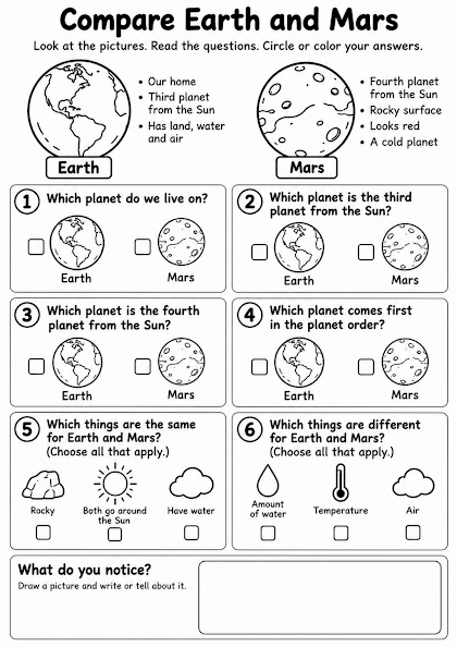 Compare Earth and Mars Worksheet