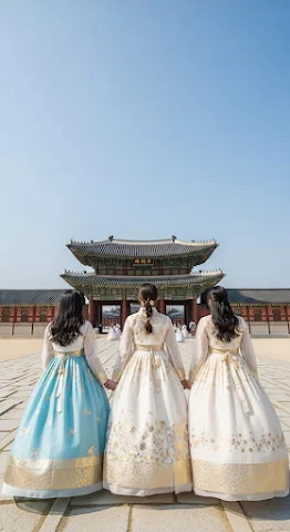 Women in Hanbok at Palace Gate