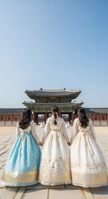 Women in Hanbok at Palace Gate