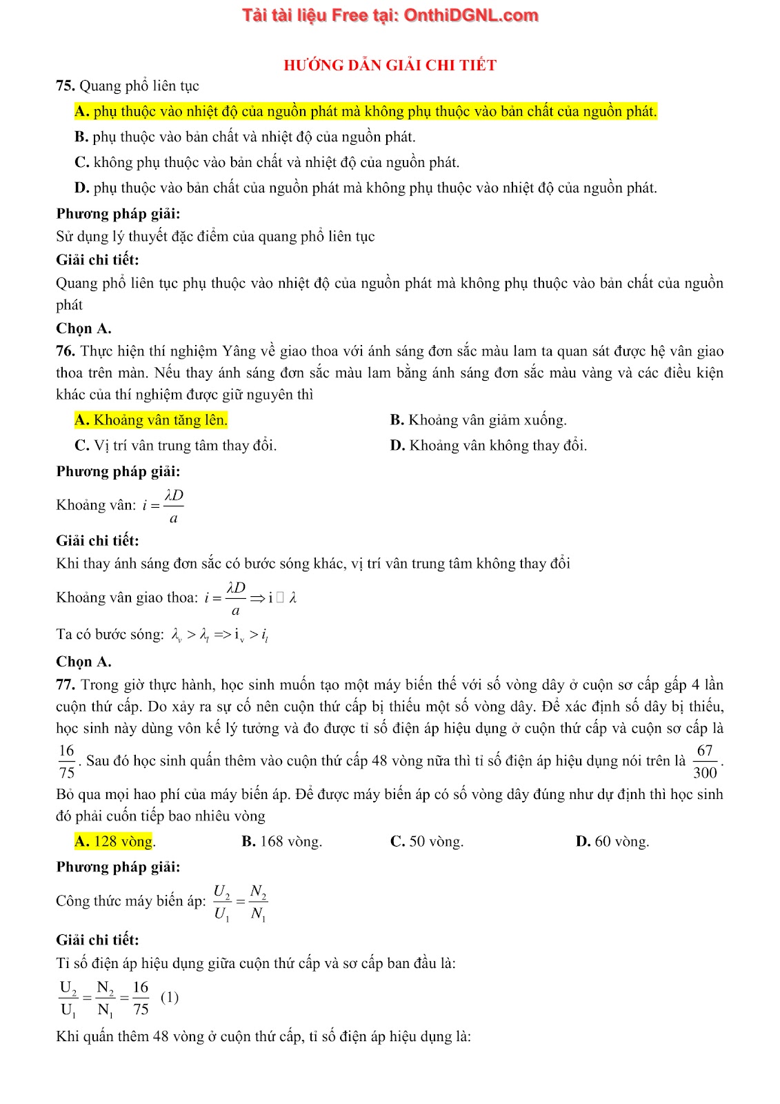 300 bài tập môn Vật Lý - Ôn thi ĐGNL ĐHQG TPHCM Phần 8