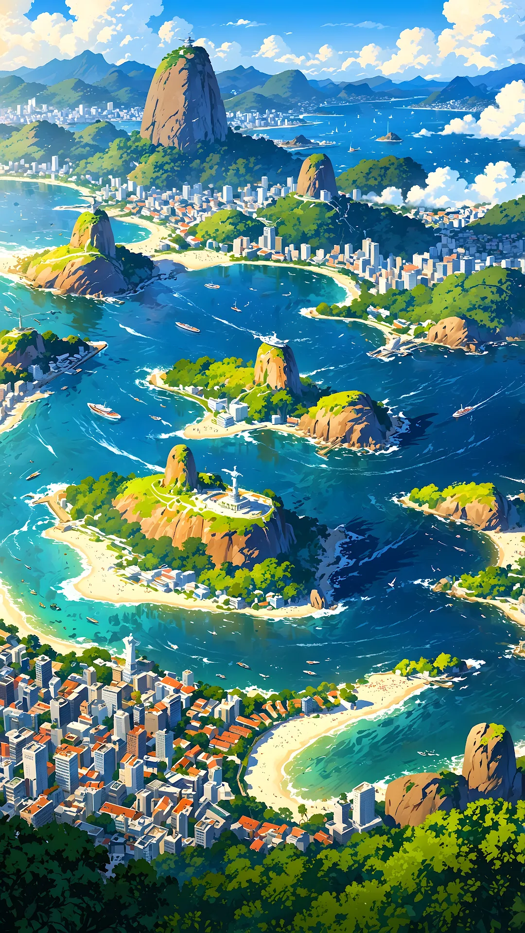 Vibrant Anime Style Rio de Janeiro Coastal Panorama - Free 4K mobile Wallpaper