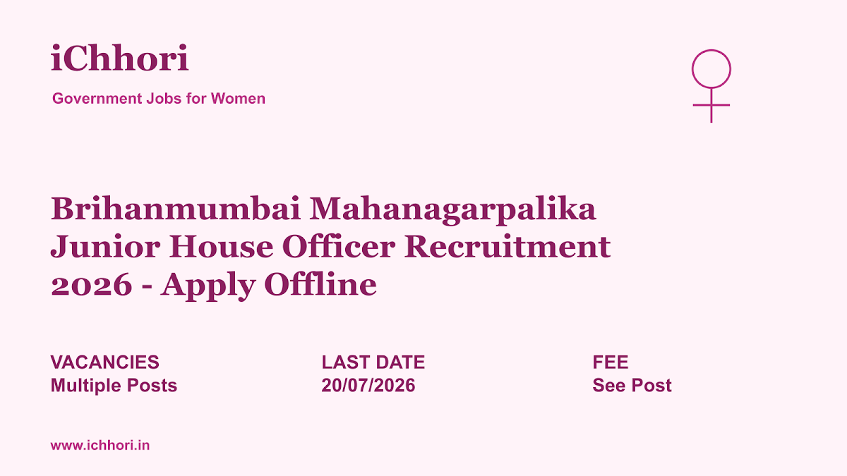 Brihanmumbai Mahanagarpalika Junior House Officer Recruitment 2026 - Apply Offline - iChhori