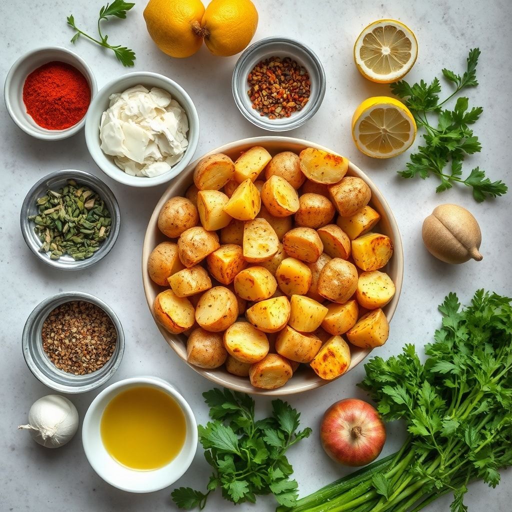 Ingredients for Crispy Greek Lemon Potatoes Oven Roasted to Perfection (Easy Weeknight Side)