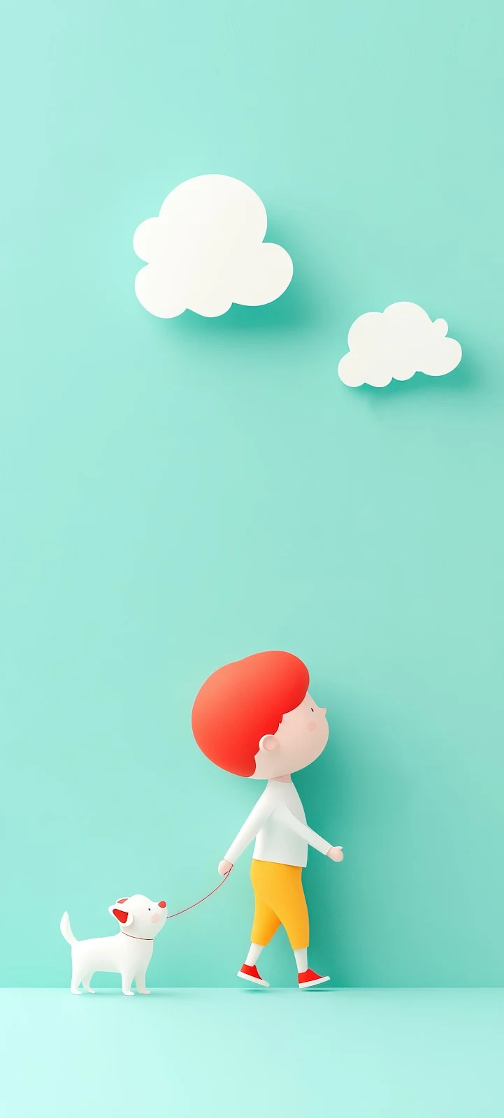 Boy Walking His Dog - 3D Digital Art 2K iPhone Wallpaper (1536x3410)