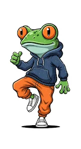 Cool Cartoon Frog in Hoodie and Streetwear Clothes