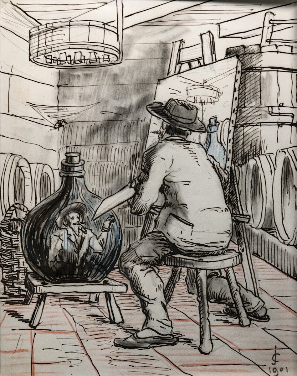Self portrait of the artist painting in the cellar 1901