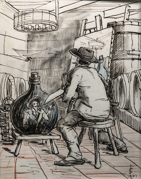 Self portrait of the artist painting in the cellar 1901