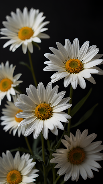 White Daisy Flowers Dark Background Macro Shot - Free mobile Wallpaper