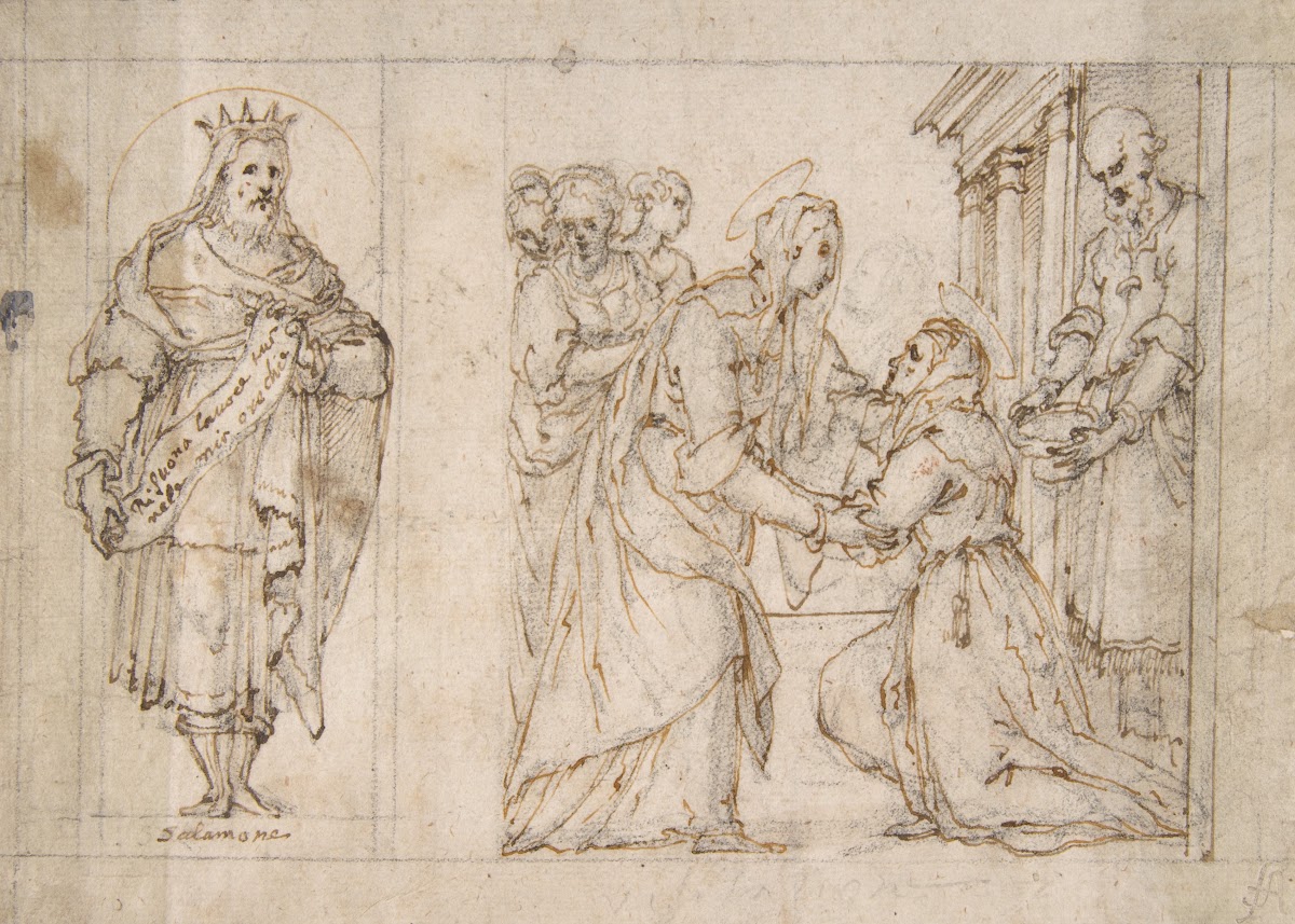 The Visitation of the Virgin to Saint Elizabeth King Solomon in a Niche at Left