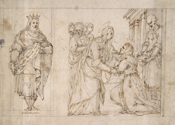 The Visitation of the Virgin to Saint Elizabeth King Solomon in a Niche at Left
