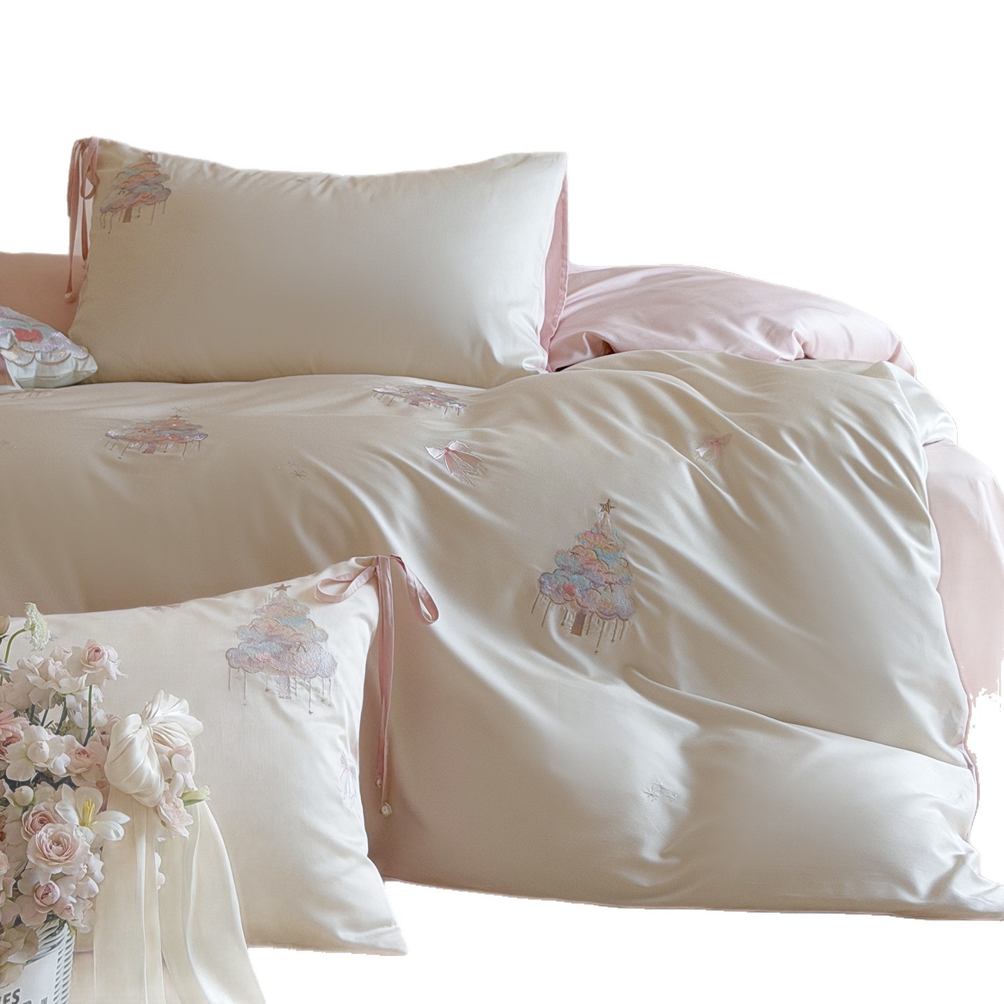 Long-staple cotton bedding set, 4 pieces, embroidered