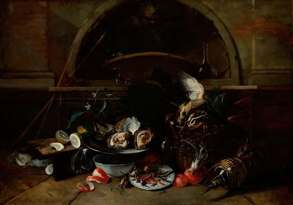 Still Life with Bottles and Oysters circa 1700
