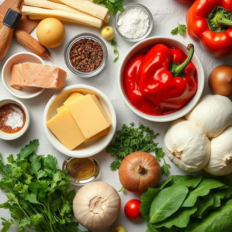 Ingredients for Cozy Roasted Red Pepper Gouda Soup for Ultimate Comfort – Quick & Homemade Delight