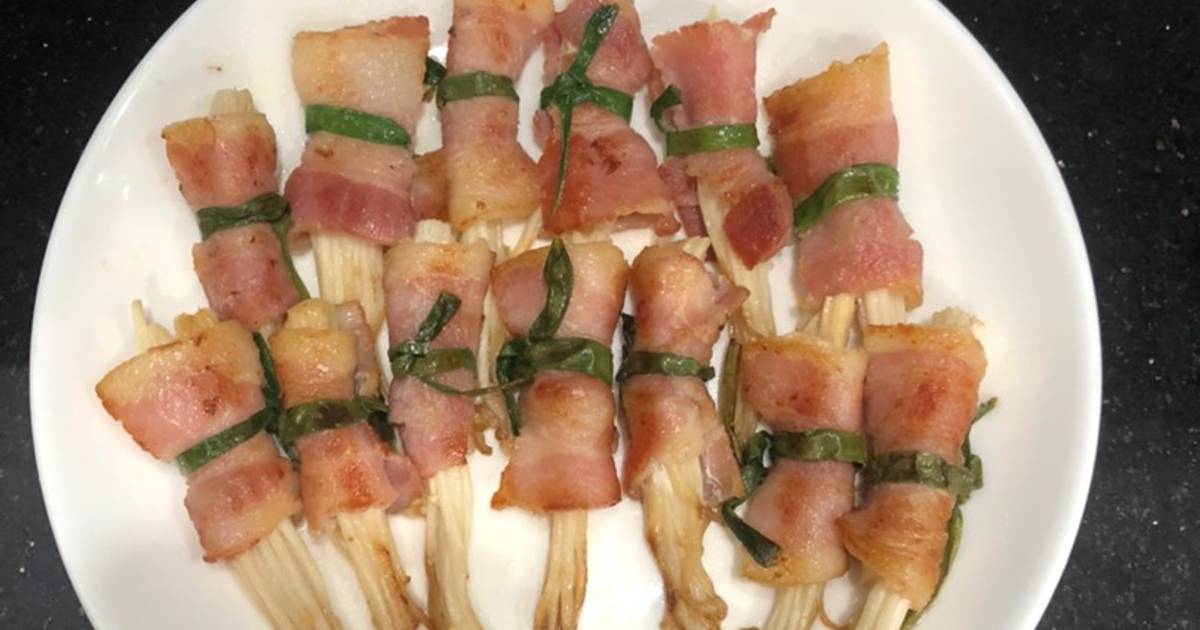 Bacon cuộn nấm kim châm