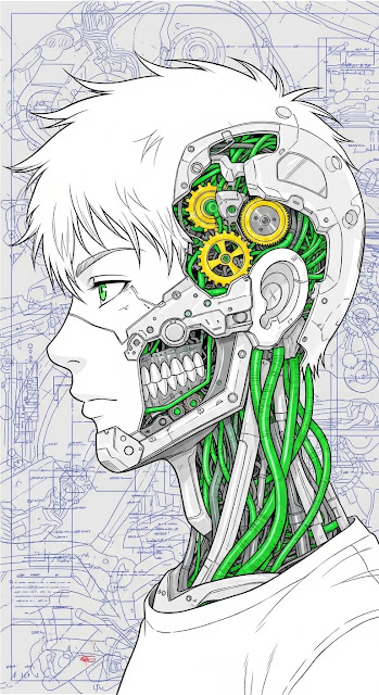 Technical Illustration of a Cyborg Male Character Anatomy Blueprint - Free mobile Wallpaper