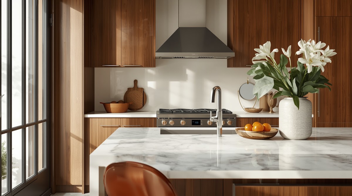 How to Mix Chrome Kitchen Decor With Warm Wood Cabinets - final inviting chrome and warm wood living room styling reveal