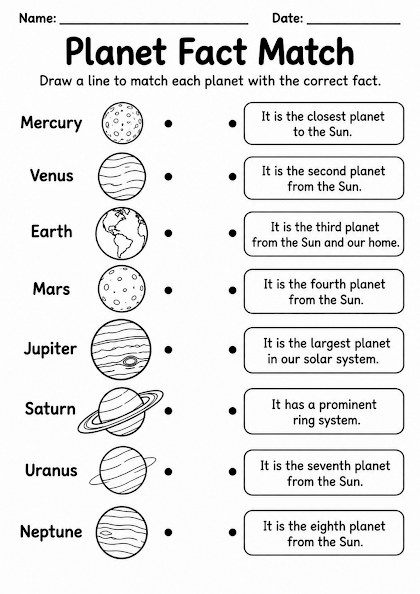 Planet Fact Match Worksheet