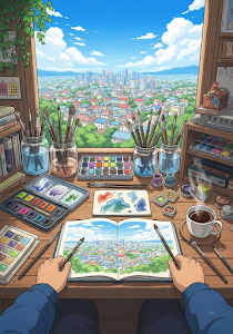 Artist's Desk with City View