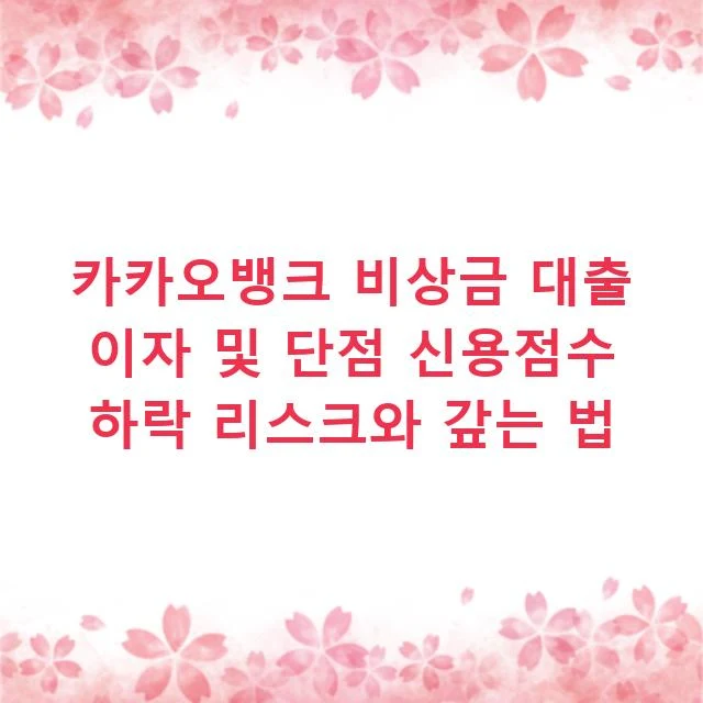 카카오뱅크 비상금 대출 이자 및 단점 신용점수 하락 리스크와 갚는 법