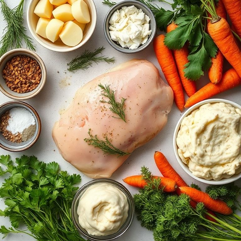 Ingredients for Garlic Herb Chicken with Mashed Potatoes & Carrots – Easy One-Pan Comfort Dinner