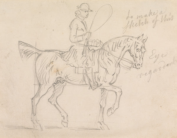 Horse and Rider Walking to Right