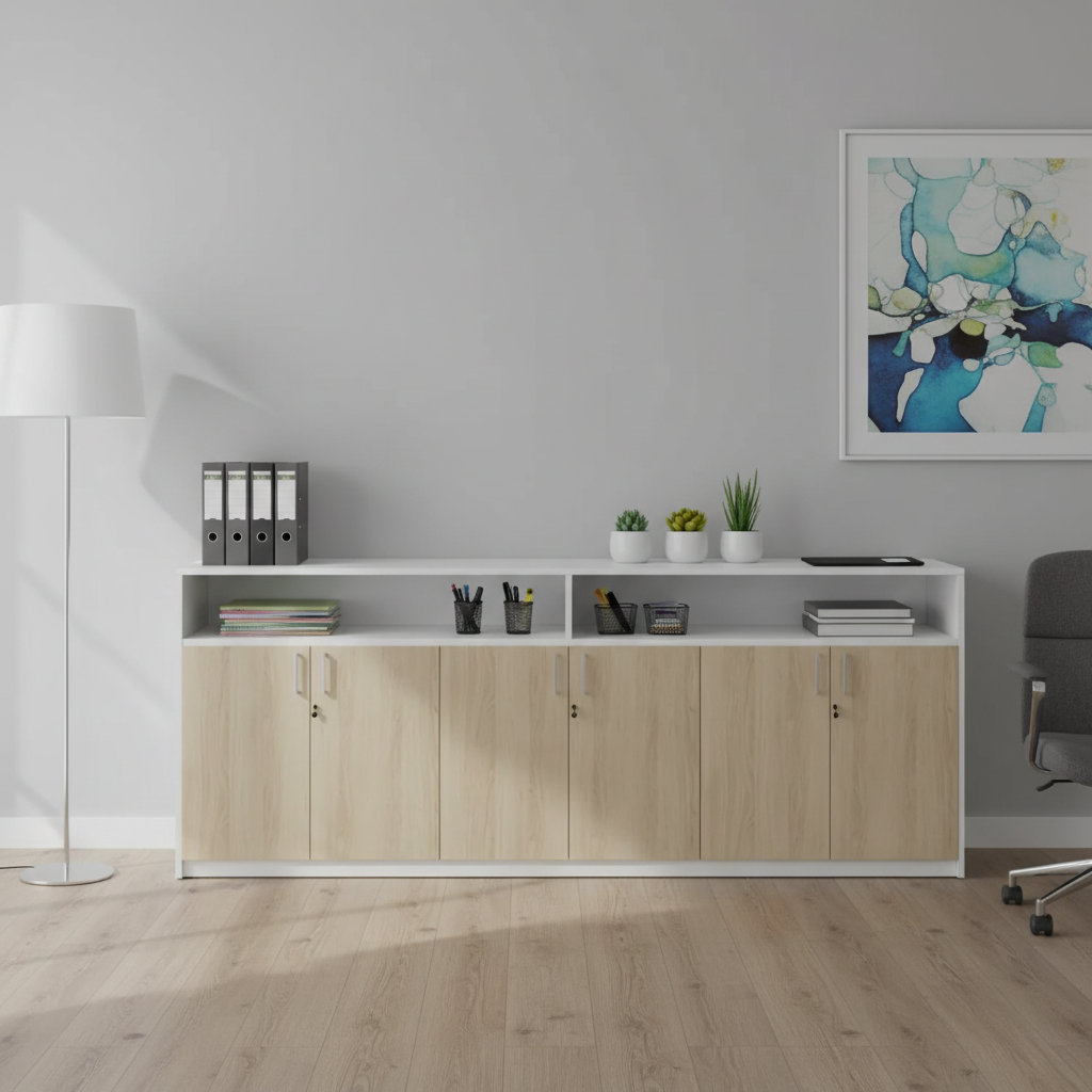 RADAR Color Six Door Cabinet With Recessed Open Top Shelf