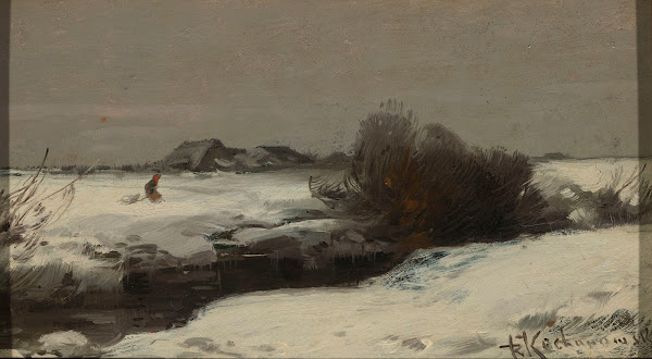 Winter landscape with a stream between 1890 and 1900