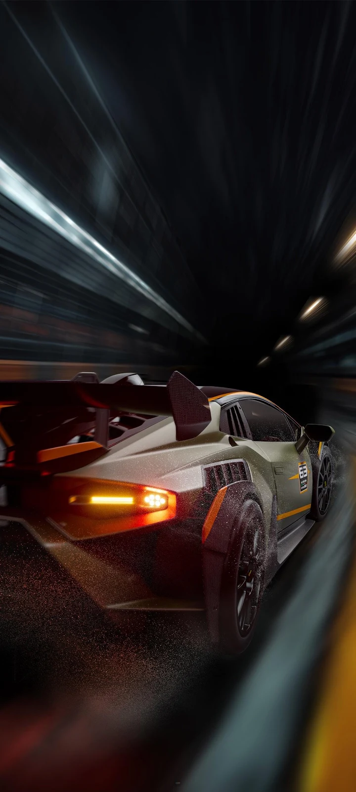 Race Car Speeding in Tunnel - Digital 3D Art Full HD iPhone Wallpaper (1220x2712)
