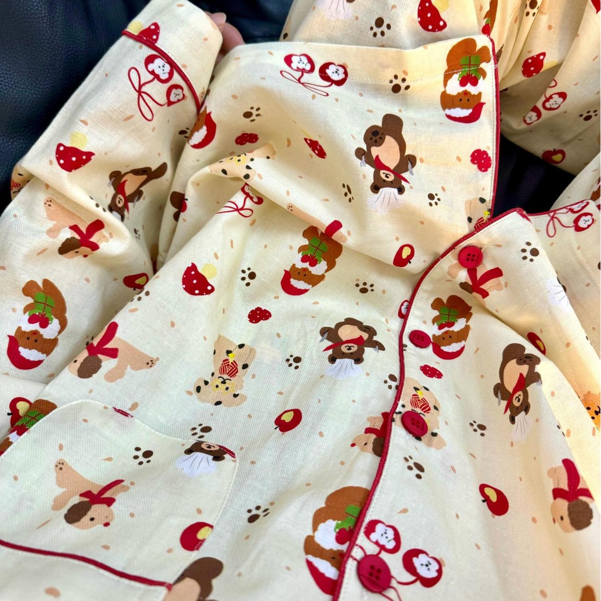 Women's Pajama Set, Cotton, Brushed, Bear Motif