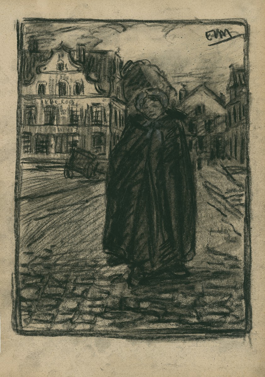 Een vrouw op wandel op Linkeroever langs herberg De Roos 1899