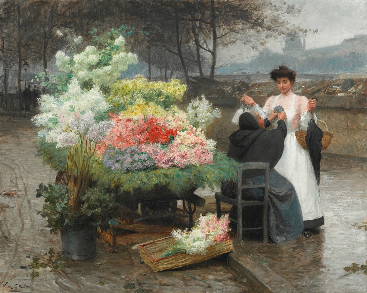 La marchande de fleurs sur les Quais à Paris circa 1890