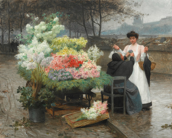 La marchande de fleurs sur les Quais à Paris circa 1890