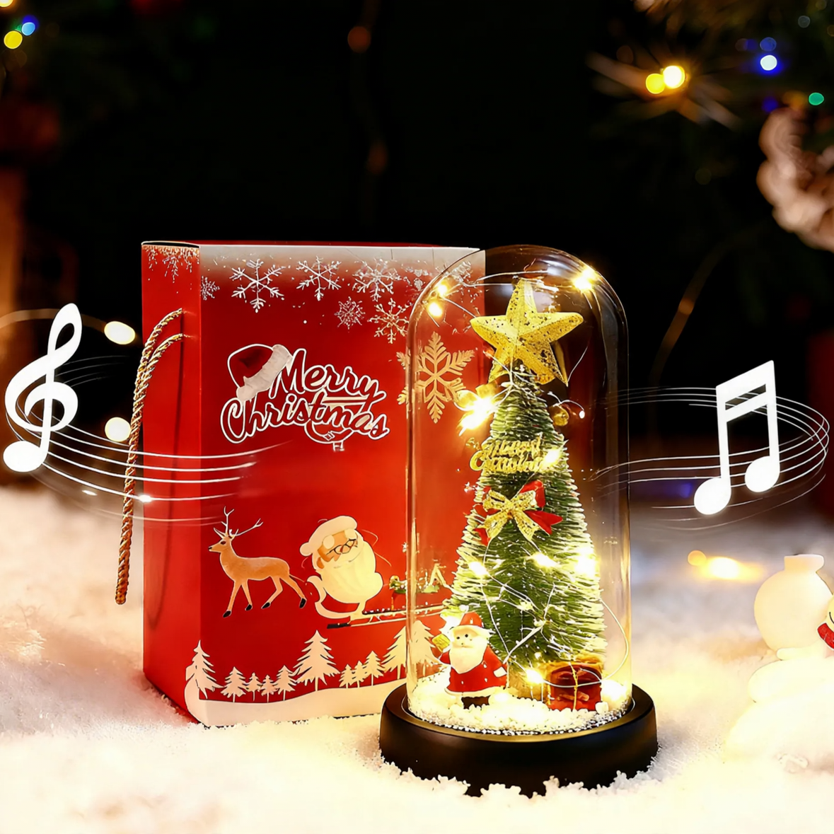 Dekorative Spieluhr mit Weihnachtsbaum und LED-Licht