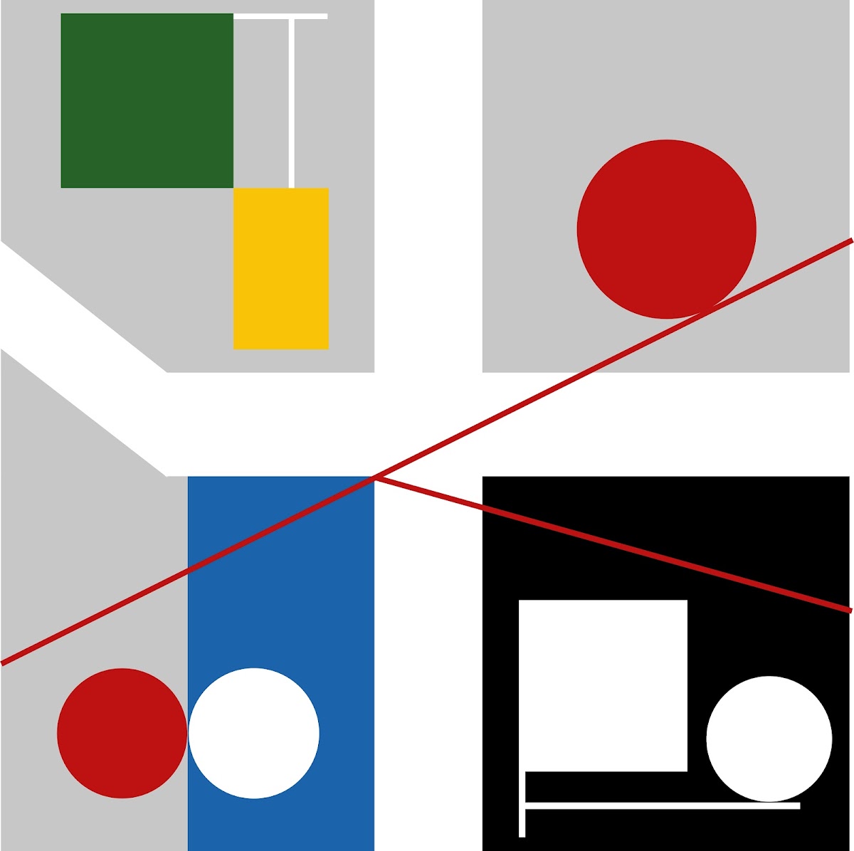 Four spaces with red rolling circles 2017