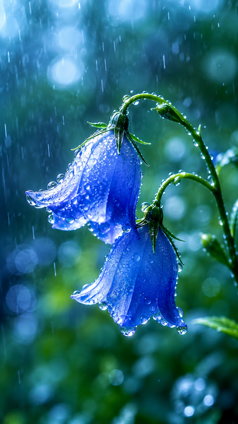 Macro Photography of Blue Bellflowers with Water Droplets - Free 8K and 4K mobile Wallpaper Background